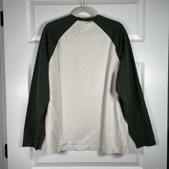 Vintage Old Navy Sweatshirt Green Cream Navy Lettering Patch L Large 2002 - Picture 3 of 8